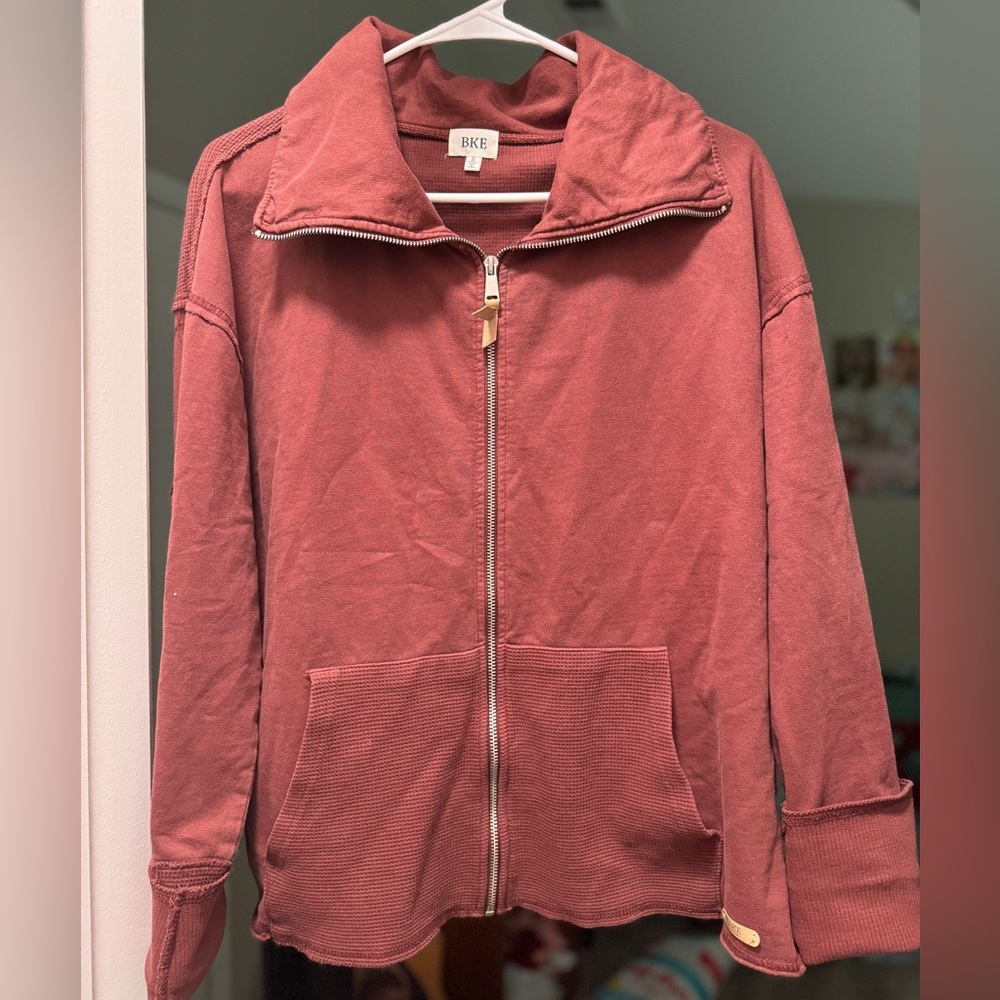 BKE women’s small full zip up sweater maroon or red color from The Buckle
